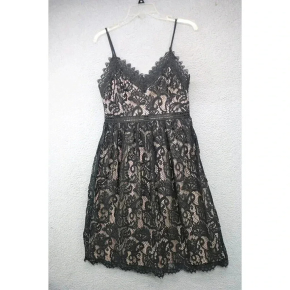 Altar'd State Black Lace Overlay A-Line Dress-Size Medium-Back Zip - Picture 1 of 12